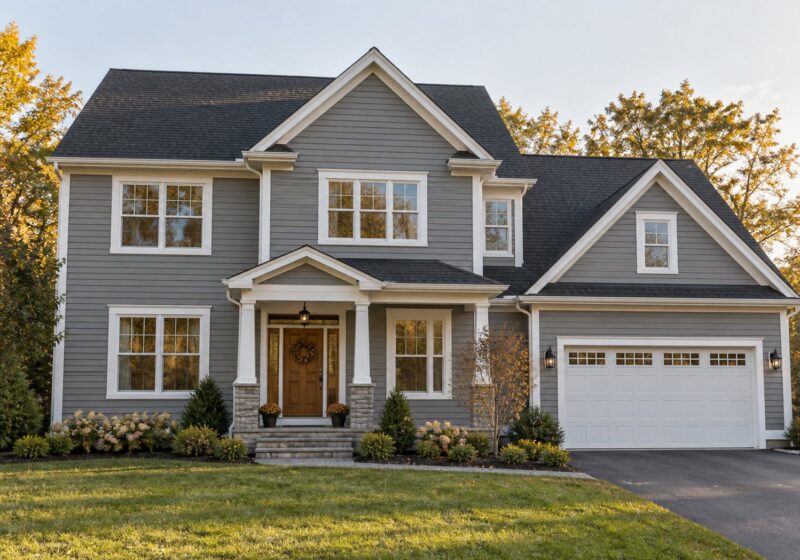 Gray fiber cement siding on a New England home