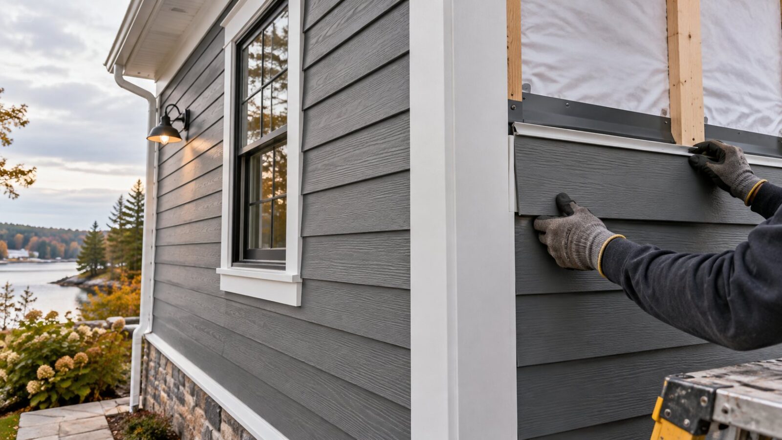Gray fiber cement siding on a New England home